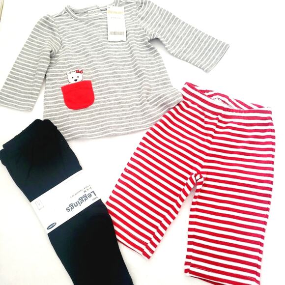Bundle 3-6M Gymboree top / striped pants and New Old Navy black leggings - Picture 1 of 2